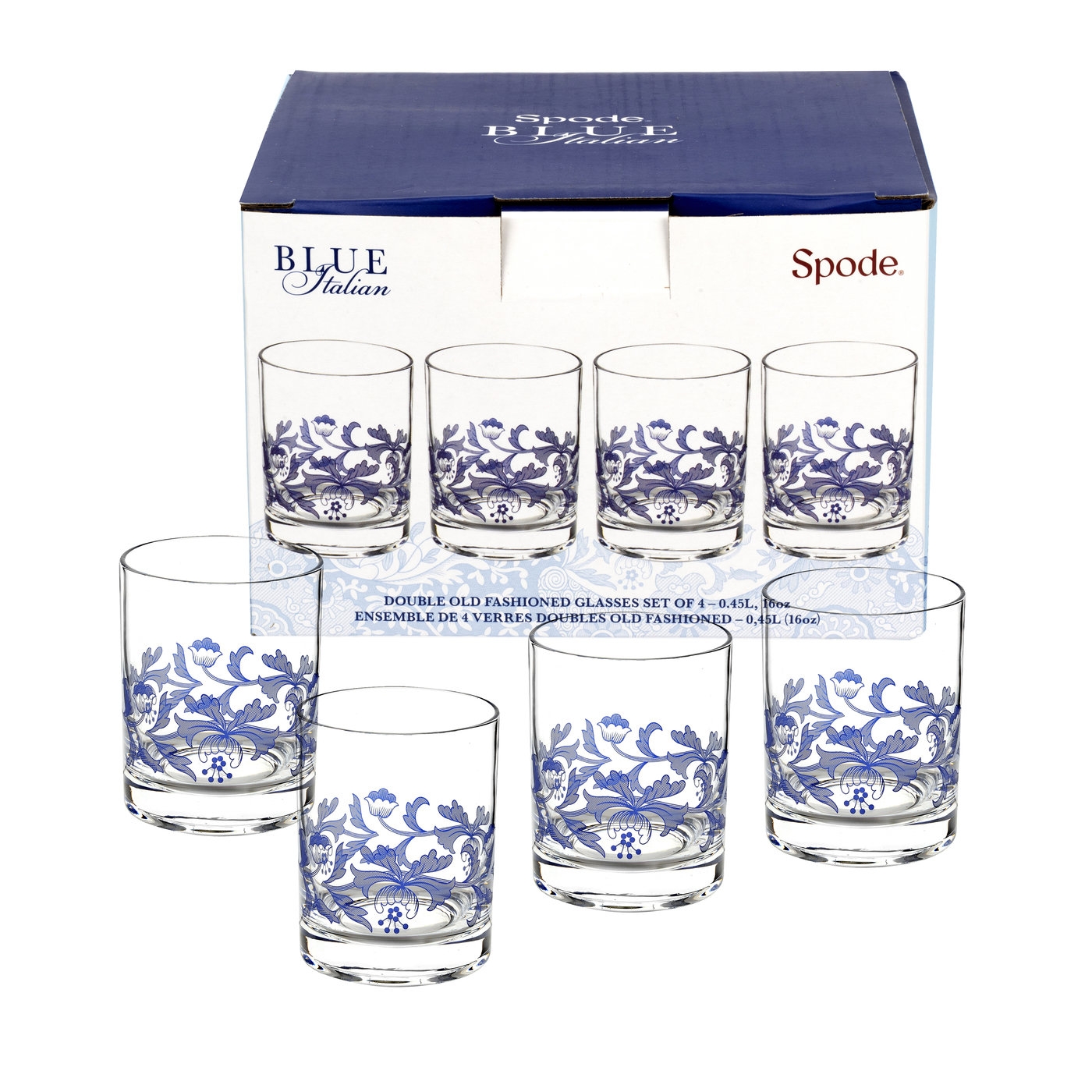 Blue Italian Double Old Fashioned Glasses  Set of 4 image number null