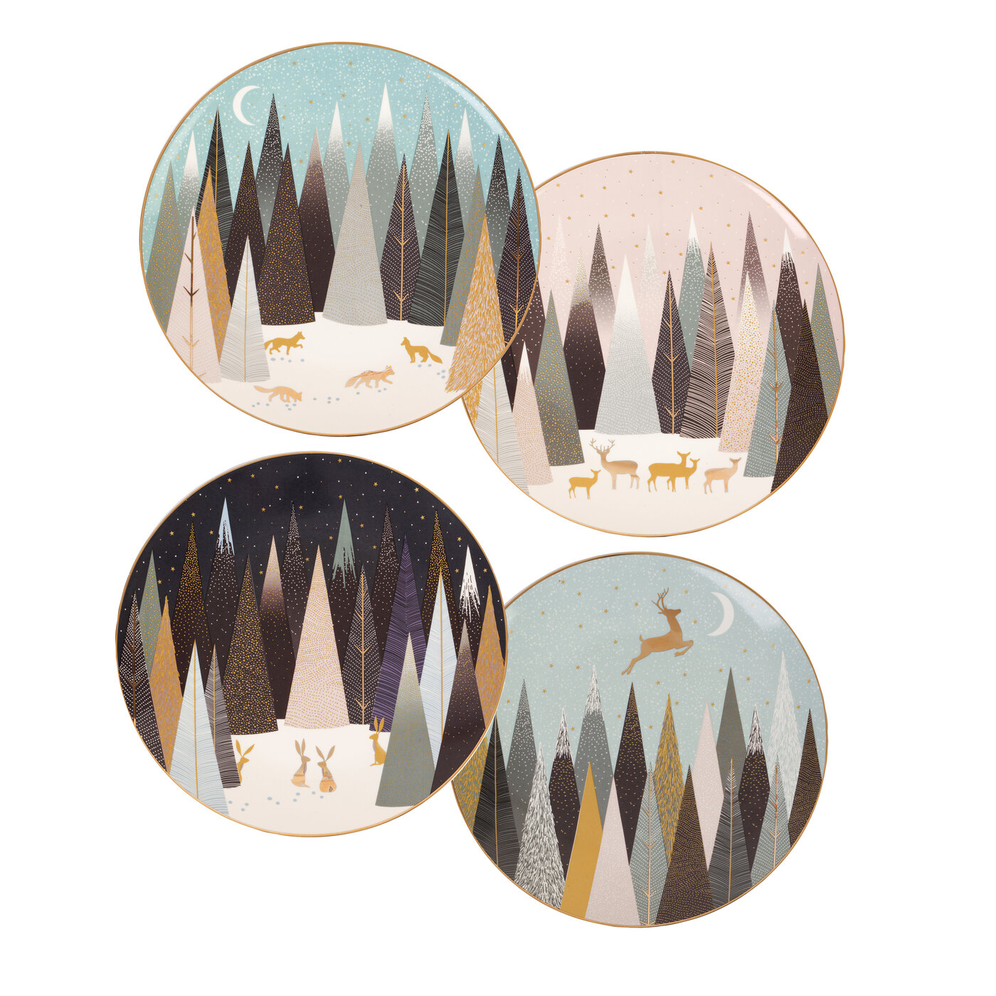 Sara Miller London for Portmeirion Frosted Pines Dessert Plates Set of 4 image number null