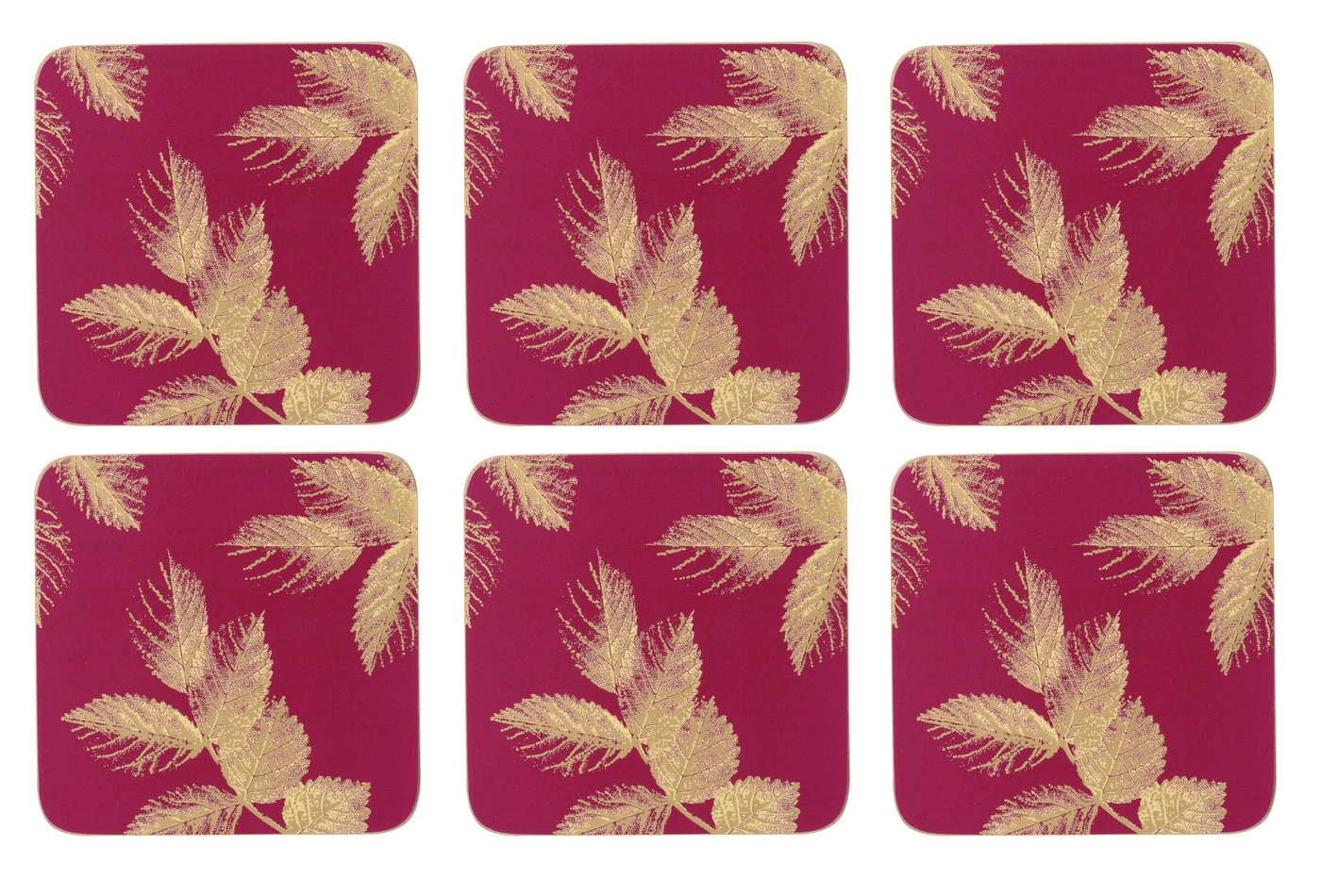 Sara Miller London for Pimpernel Etched Leaves Coasters Set of 6 Pink image number null