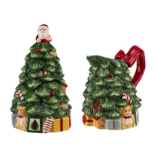 Spode 250th Anniversary Christmas Tree Figural Sugar and Creamer Set image number null