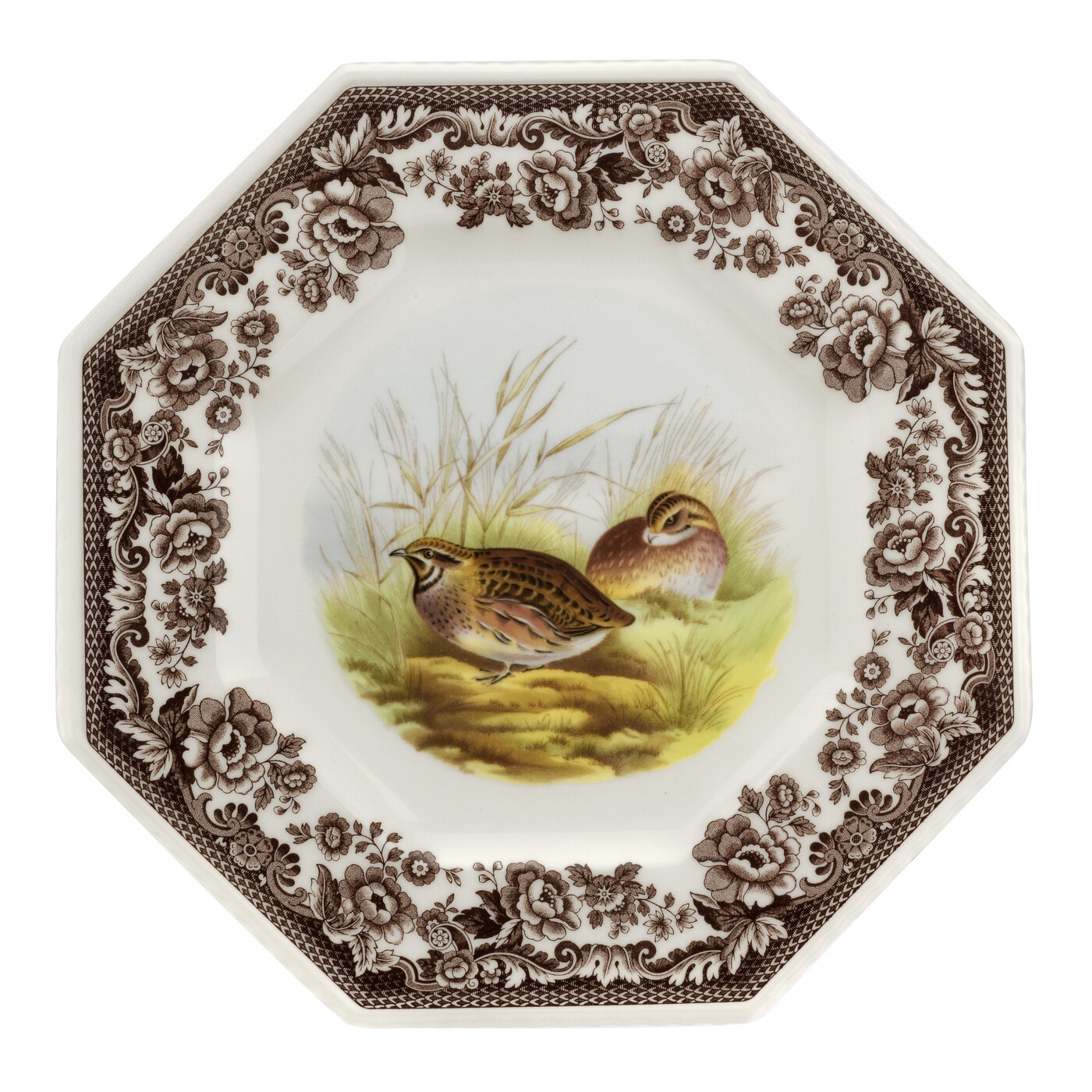 Spode Woodland Octagonal Plate 9.5 Inch (Quail) image number null