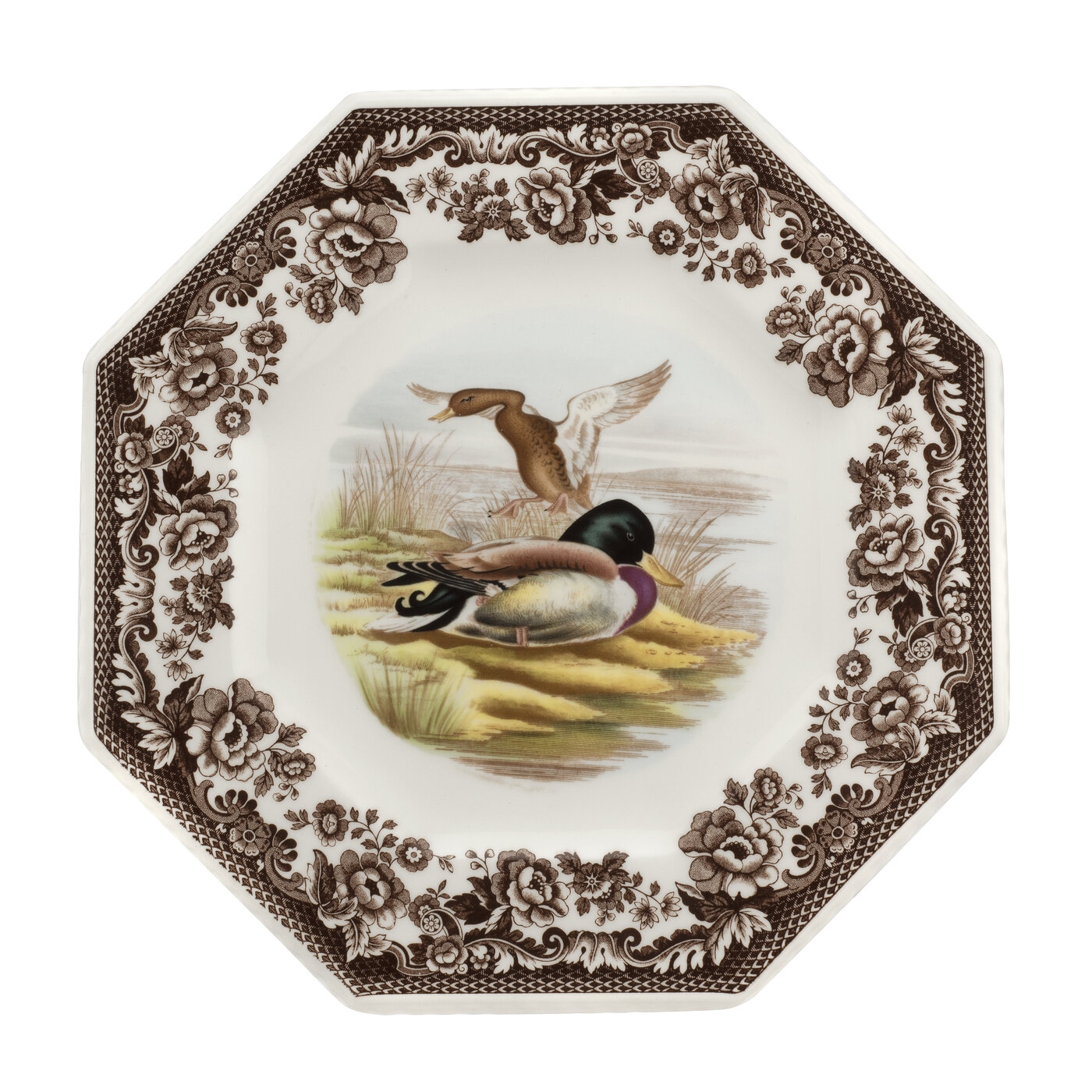 Spode Woodland Octagonal Plate 9.5 Inch (Mallard) image number null
