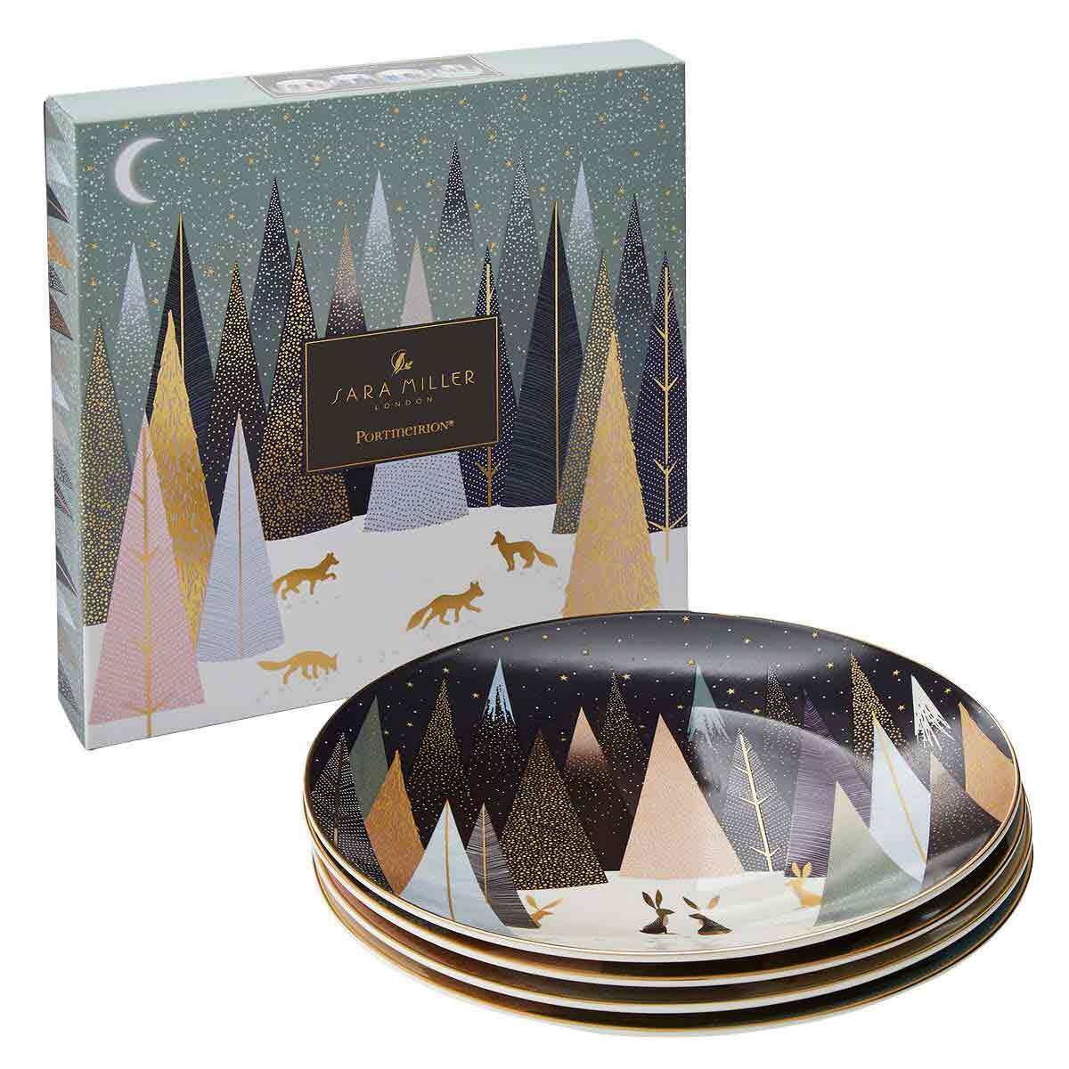 Sara Miller London for Portmeirion Frosted Pines Dessert Plates Set of 4 image number null