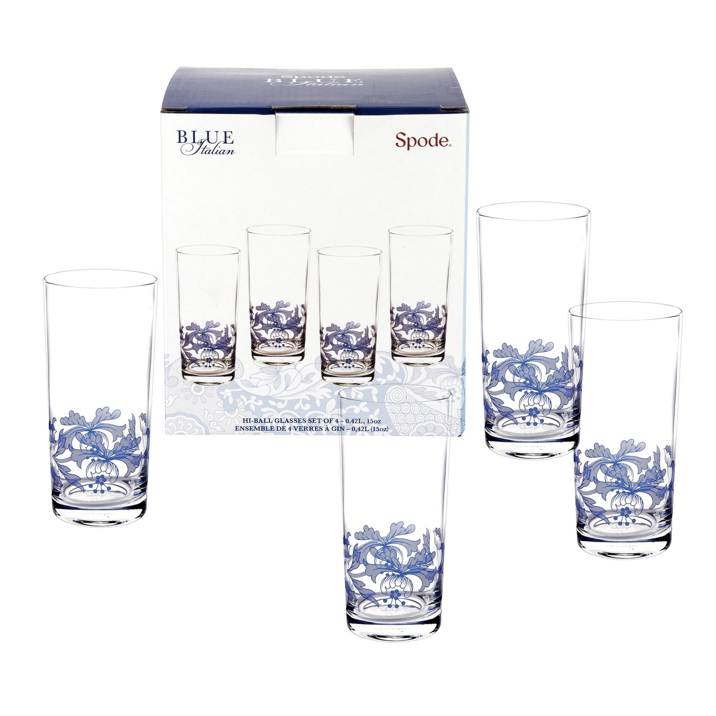 Spode Blue Italian Set of 4 Highball Glasses image number null