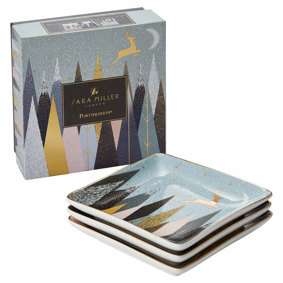 Sara Miller London for Portmeirion Frosted Pines Set of 3 Square Trays 4.5 Inch image number null